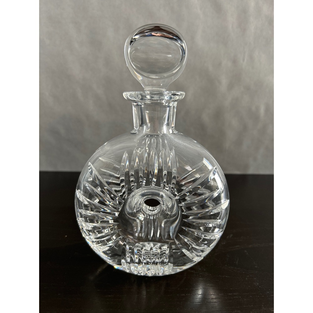 Vintage Cut Crystal Donut Round Decanter with Stopper Clear Glass Barware